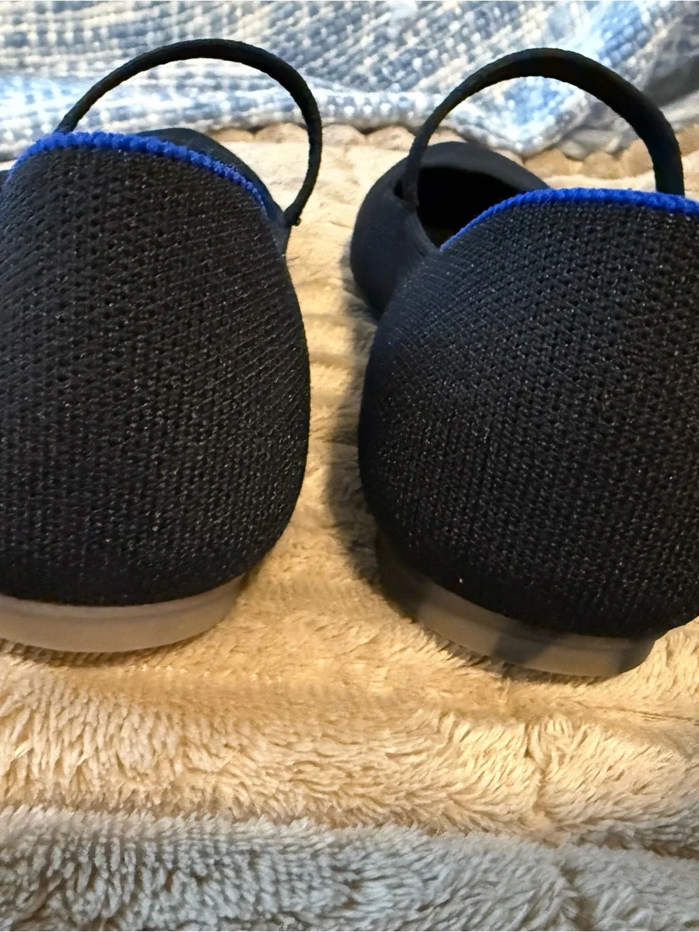 Rothy's Black Knit Mary Jane Flats with Blue Accent